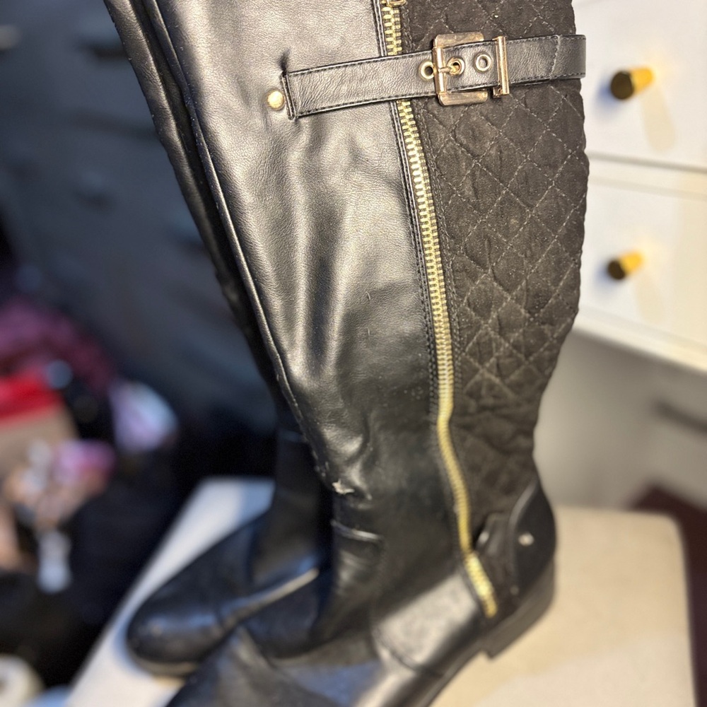 Michael Kors Black Over the Knee Boots with Quilted Design